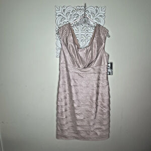 JESSICA HOWARD size 12 Sleeveless Cocktail Tiered DRESS Beaded Shoulders PINK